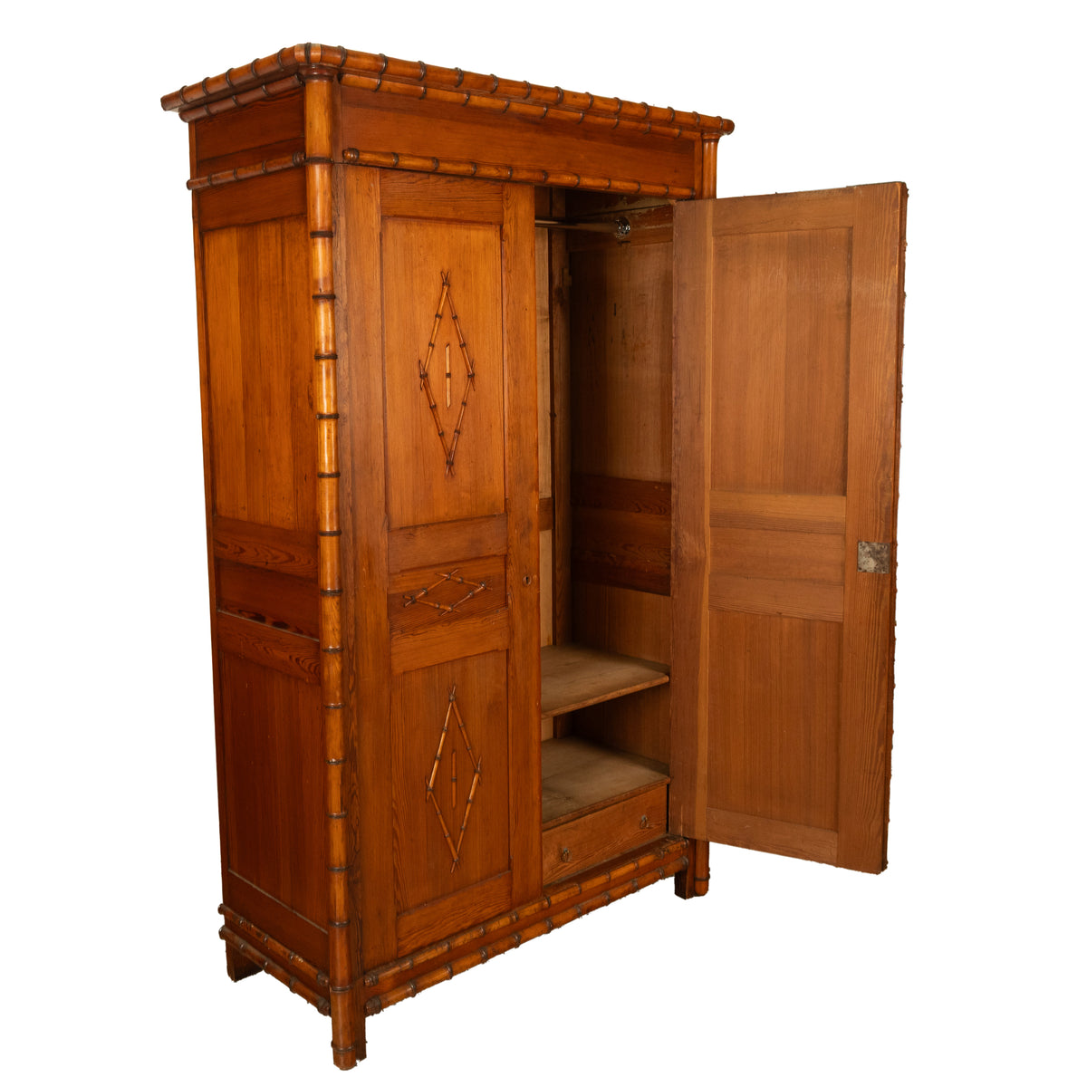 Antique 19th Century French Faux Bamboo Pine Armoire Wardrobe Cupboard 1880