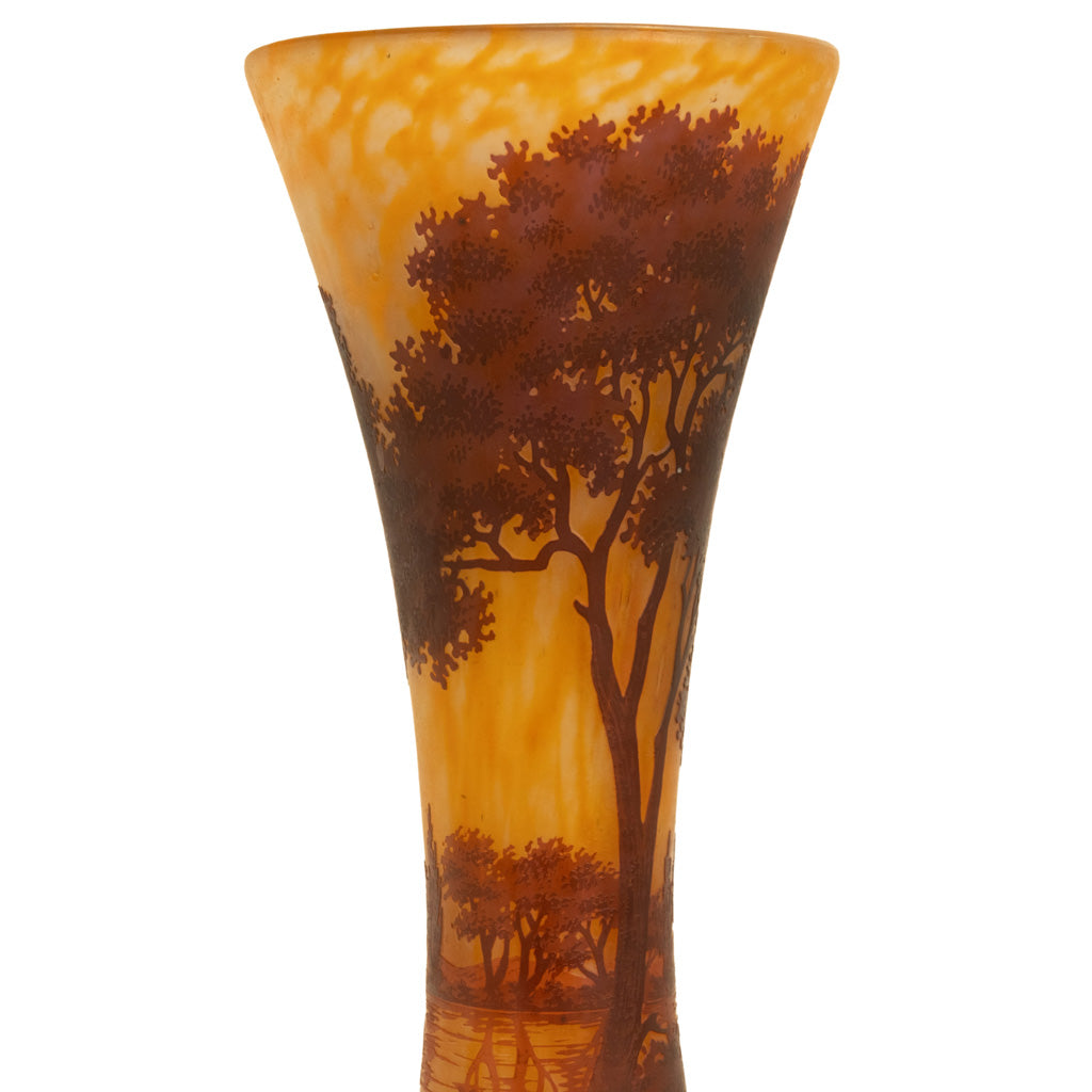 Large Antique French Art Nouveau Daum Nancy Cameo Tree Landscape Glass Vase 1900