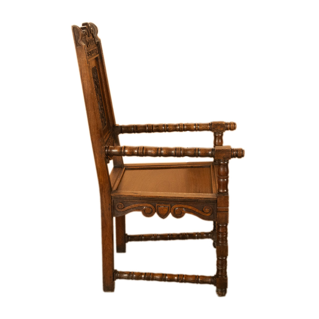 Antique Welsh Carved Oak Eisteddfod Bardic Chair Newmarket Trelawnyd Wales 1901