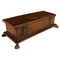 Antique Italian Baroque Walnut & Engraved Iron Jewelry Strong Box Cassone 1600