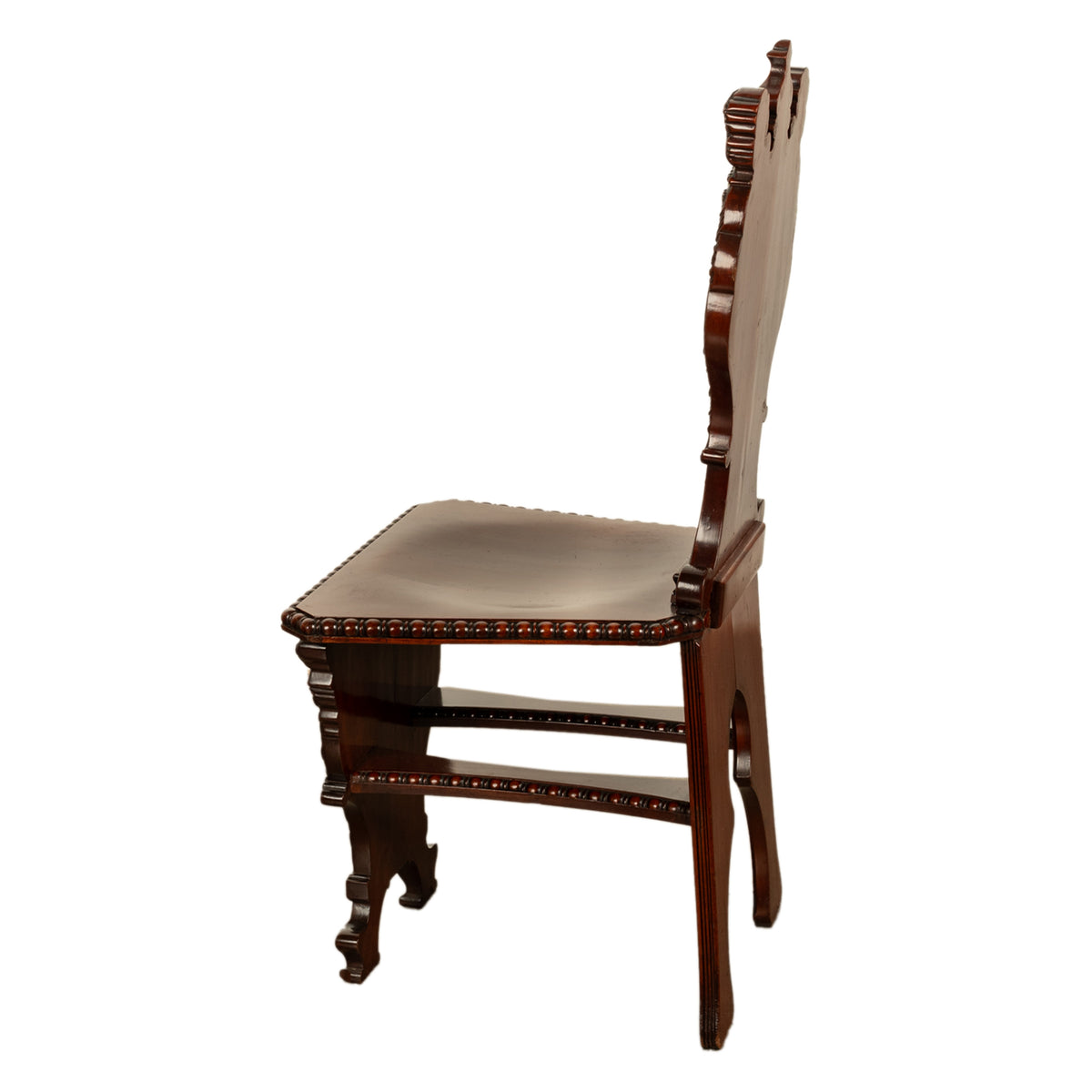 Antique Carved Italian Renaissance Revival Sgabello Chair Coat of Arms & Cherubs, 1870