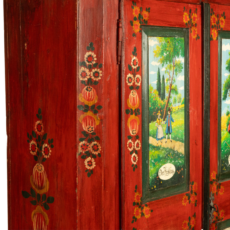 Antique 19th Century German Painted Cabinet Wedding Armoire "Four Seasons" 1850