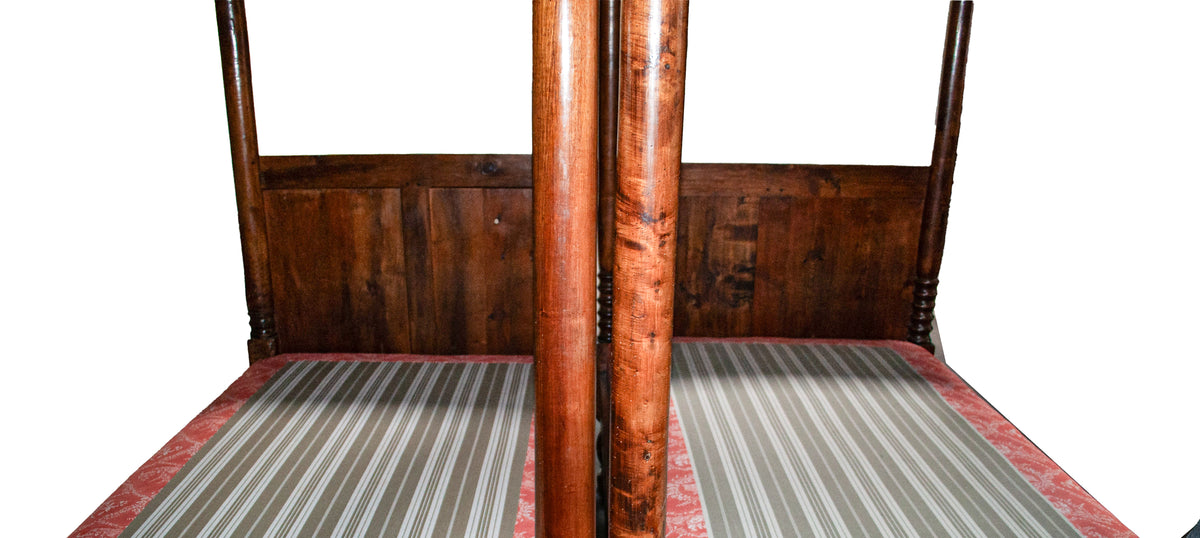 Pair 18th Century Antique French Four Poster Tester Canopy Cherry Twin Beds 1780