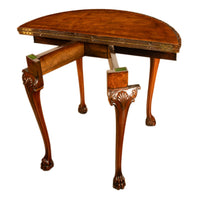 Antique Mahogany Carved Chippendale Demi-Lune Queen Anne Game Console Table 1900