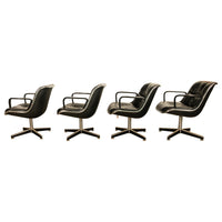 Set of 4 Mid Century Modern Charles Pollock Knoll Black Leather Executive Chairs, 1963