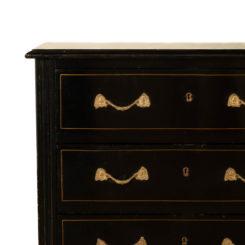 Antique Early 19th C Regency Ebonized Japanned Lacquered Pine Chest Drawers 1820