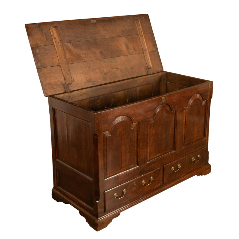 Antique 18th Century Georgian Paneled Lift up Lid Oak Mule Chest Coffer 1760