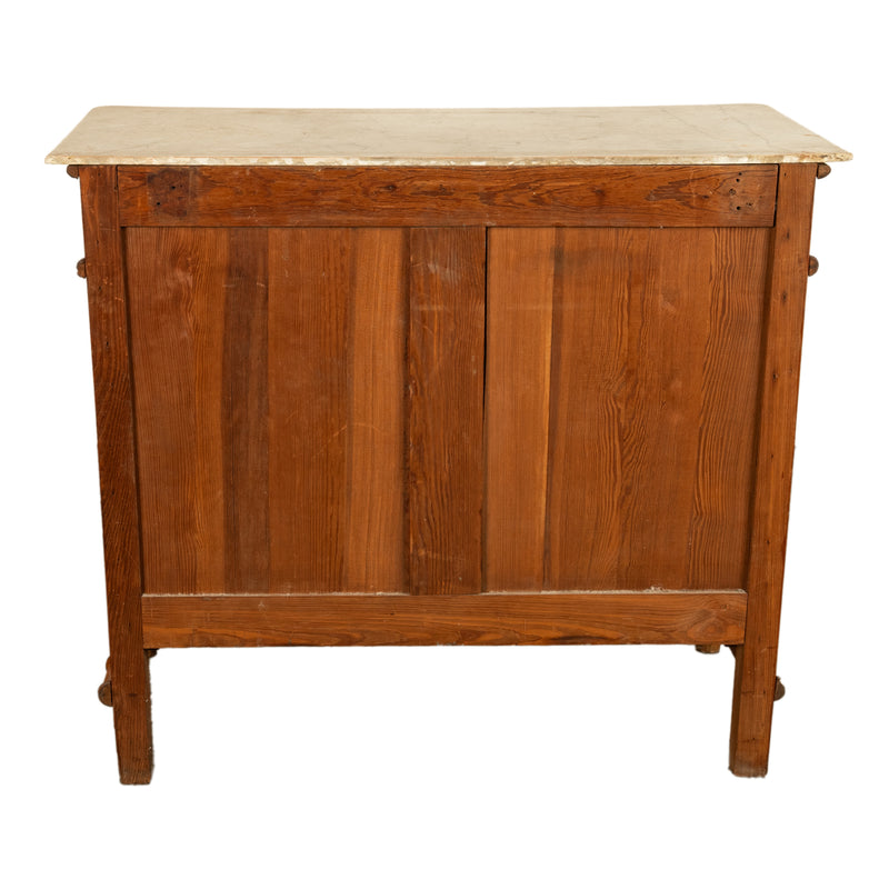 Antique 19th Century French Faux Bamboo Pine White Marble Chest Drawers Commode Circa 1880