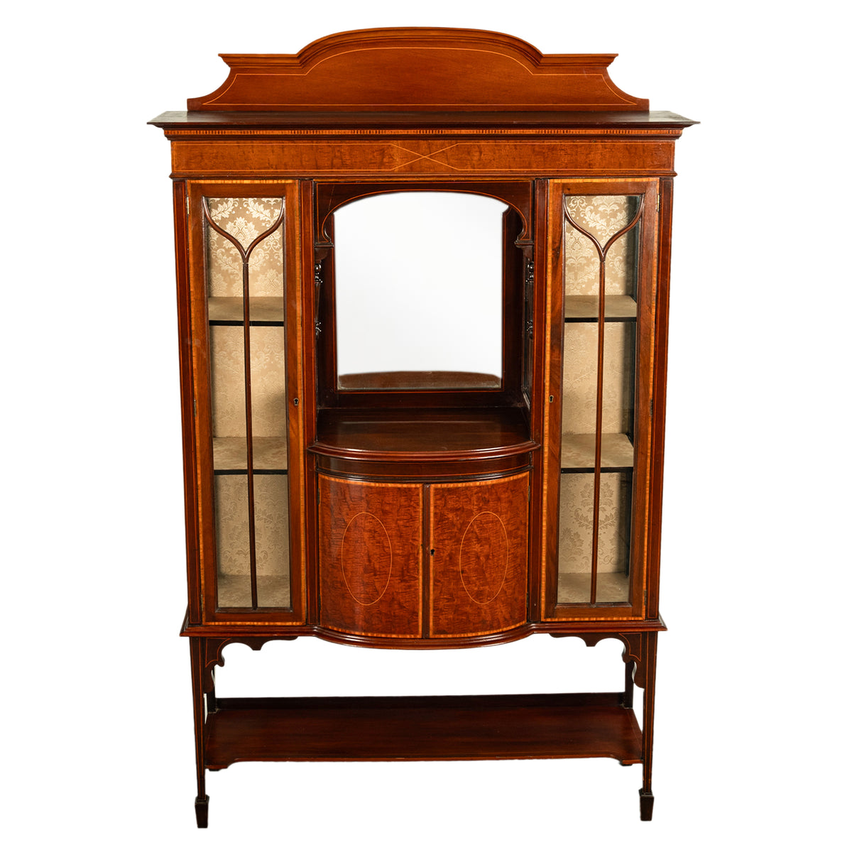 Antique Sheraton Regency Revival Inlaid Mahogany Display Case China Cabinet Hutch 1900