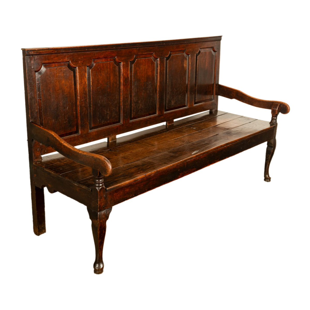 Antique English 18th Century Georgian Chippendale Paneled Oak Settle Bench 1780