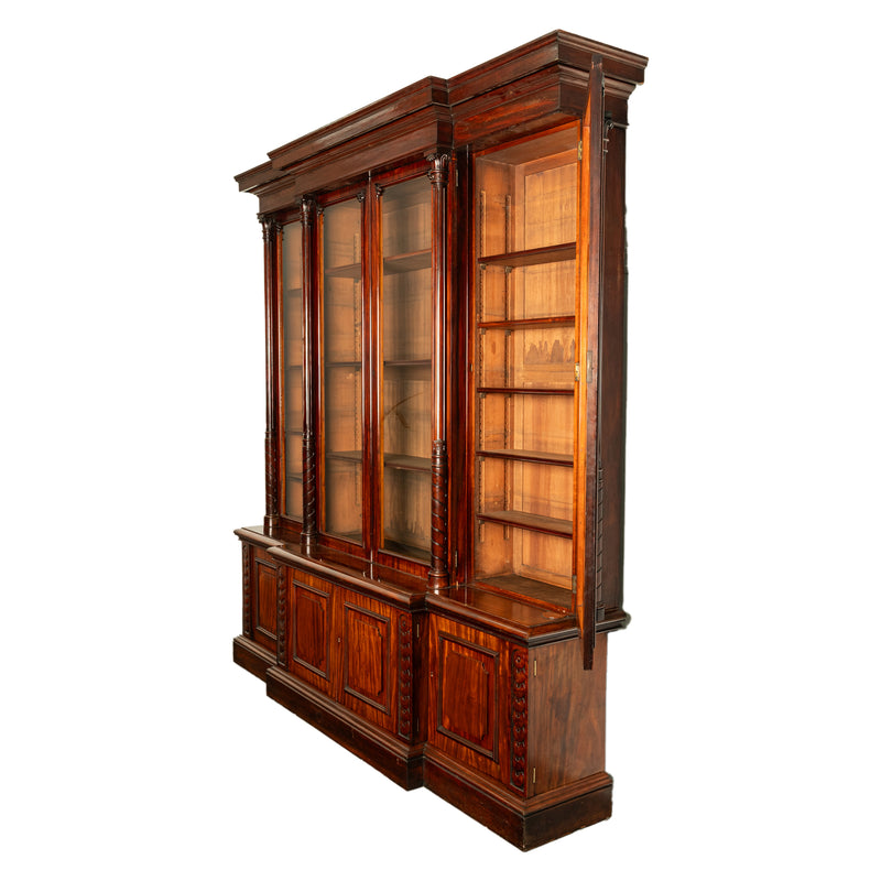 Monumental Antique Irish Carved Mahogany Breakfront Bookcase Bibliotheque 1850