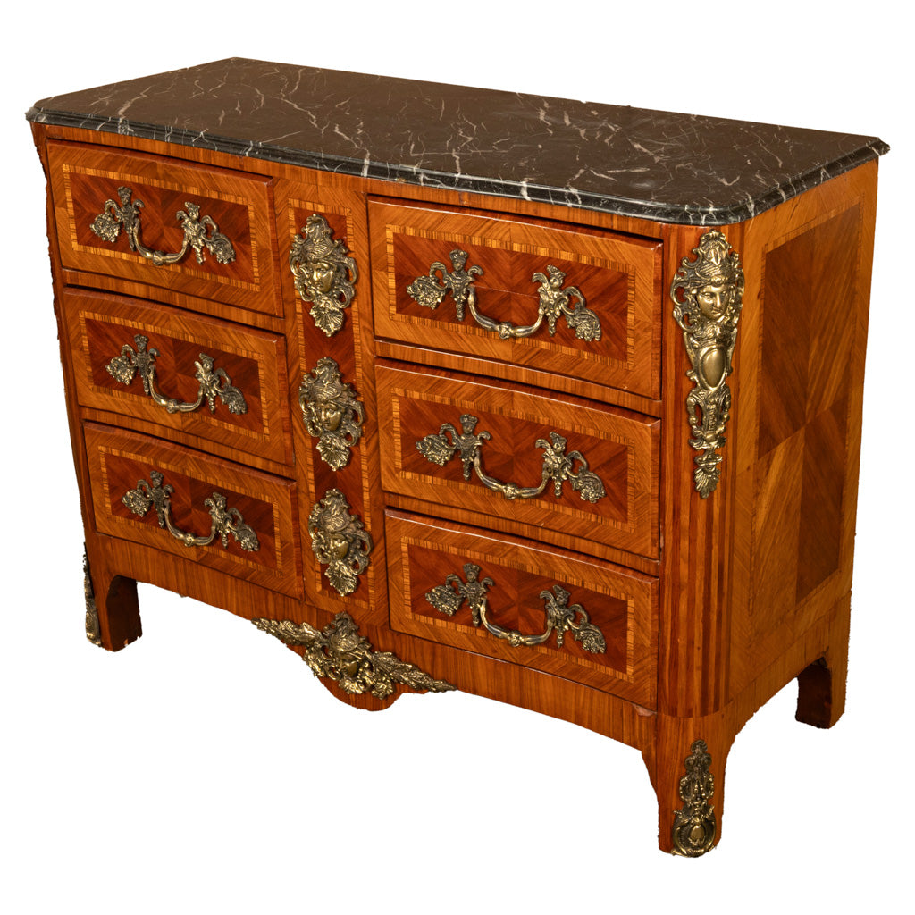 Antique 18thC French Louis XV Ormolu Inlaid Kingwood Marble Commode Chest 1780