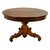 Antique Round Carved French Walnut Pedestal Tripod Dining Center Table 1850