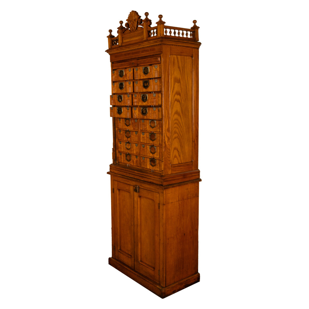 Antique American Carved Oak Victorian Roll Top Letter File Cabinet Amberg Co, 1883