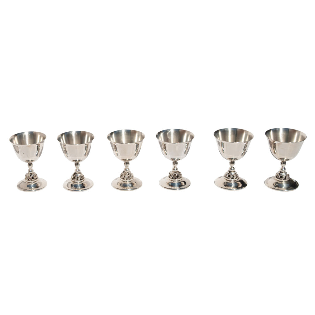 Set of Six Mid Century Modern Alphonse La Paglia Sterling Silver Wine Goblets