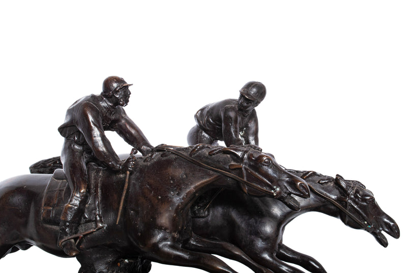 Antique French 19th Bronze Equestrian Group Horses Jockeys Statue Sculpture by by Paul Louis Emile Loiseau-Rousseau, Paris 1895