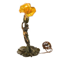 Antique Art Nouveau Austrian Bronze Figural Lamp Loetz Glass Gustav Gurschner, 1905