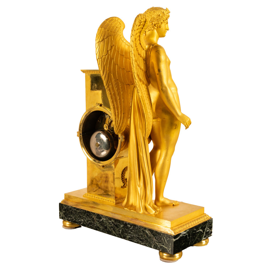 Antique French Gilt Bronze Empire Neoclassical Statue Clock by Rabiat Paris 1810