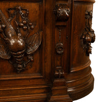 Antique 19thC French Black Forest Carved Oak Hunt Buffet Sideboard Bar 1870