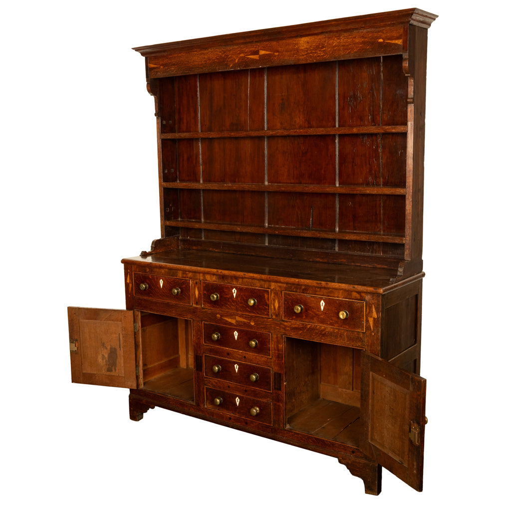 Antique 18th Century Georgian Oak Inlaid Welsh Dresser Plate Rack Sideboard 1780