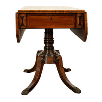 Antique Georgian Regency Inlaid Ebony Mahogany Pembroke Drop Leaf Pedestal Table 1810
