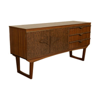 Mid Century Modern Danish Style Compact Zebra Wood Teak Credenza Sideboard 1960