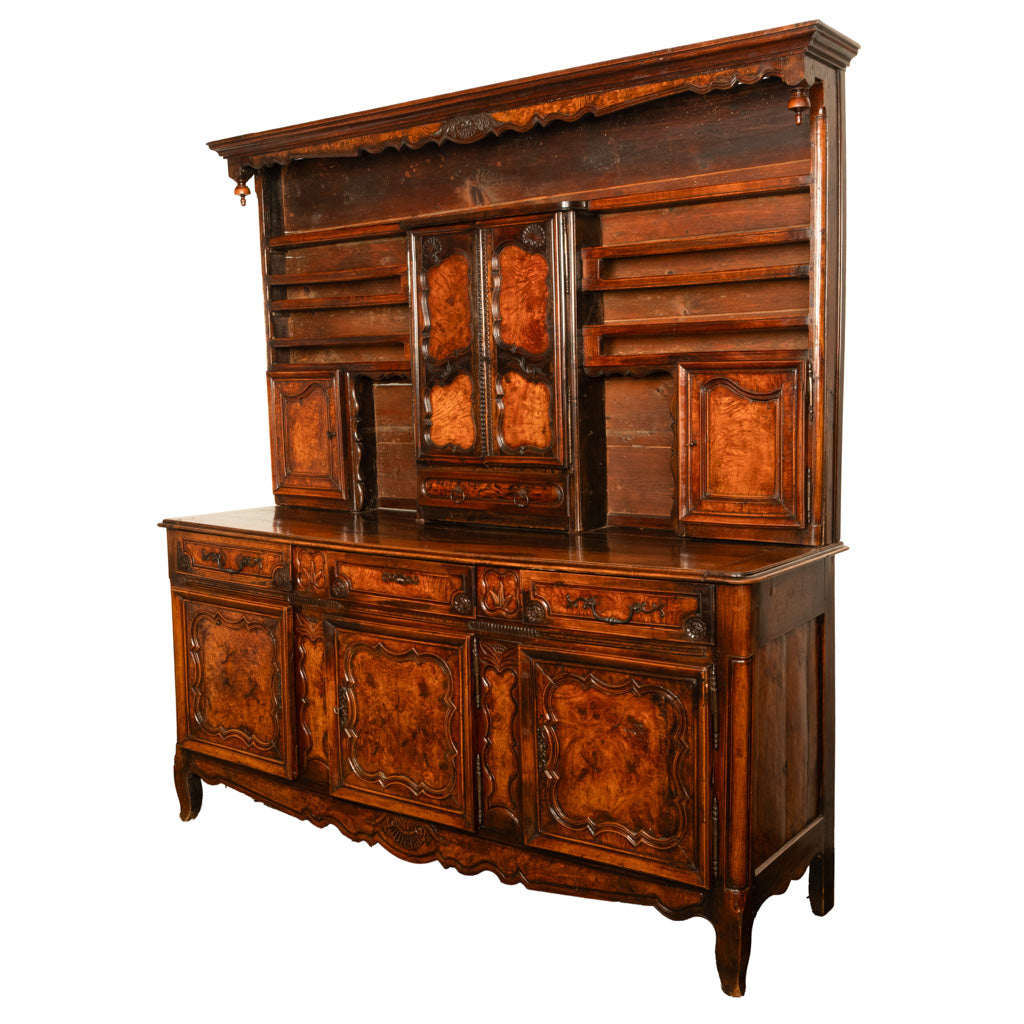 Antique French Provincial Normandy Carved Walnut Dresser Buffet Vaissilier 1790