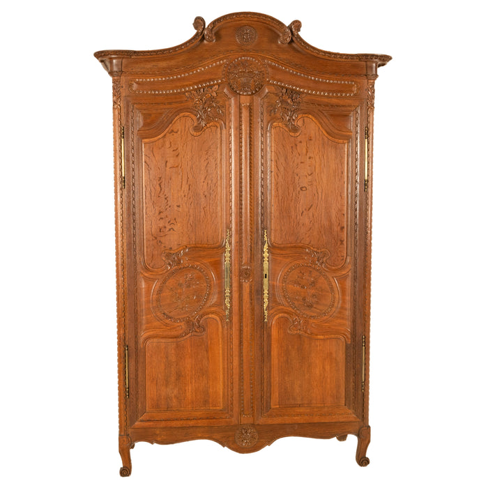 Antique Early 19th Century French Carved Oak Wedding Armoire Wardrobe Normandy 1820