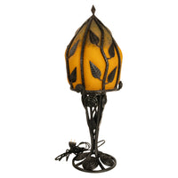 Large Antique French Art Deco Daum Glass & Edgar Brandt Iron Table Lamp 1920s