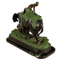 Antique Cast Bronze Elephant Hunt Scene with Lion Antonio Amorgasti Belgium 1925