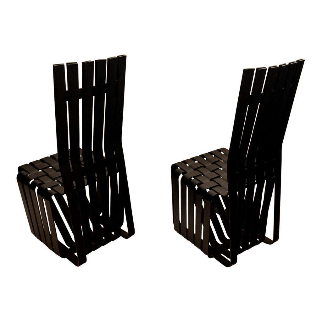 Pair American Modernist "High Sticking" Black Chairs Frank Gehry for Knoll 1992