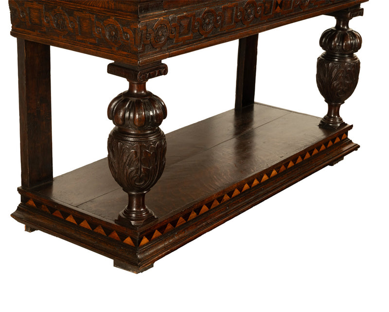 Antique 16th C Elizabethan Tudor Inlaid Oak Carved Court Cupboard Cabinet 1580
