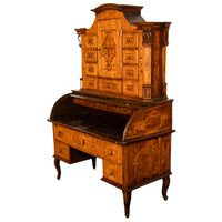 Antique Austrian Baroque Biedermeier Marquetry Roll Top Tabernacle Cabinet Desk Circa 1820