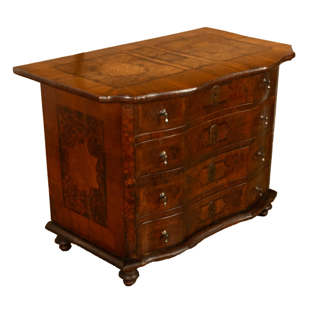 Antique Austrian Baroque Inlaid Walnut Burl Chest of Drawers Dresser Commode 1760