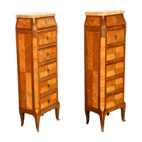 Antique Pair French Louis XV Chiffonier Marble & Kingwood Tall Lingerie Chests Circa 1880