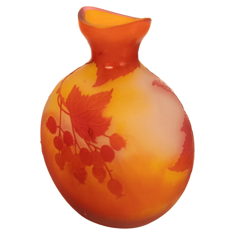 Antique French Art Nouveau Cameo Art Glass Emile Galle Vase Leaves Berries 1900