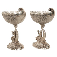 Antique Pair German Silver Master Salts Grotto Shells Putti Dolphins Hannau 1890