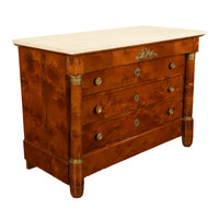 Antique 19th Century French Empire Burl Walnut Marble Ormolu Chest Drawers Commode 1810