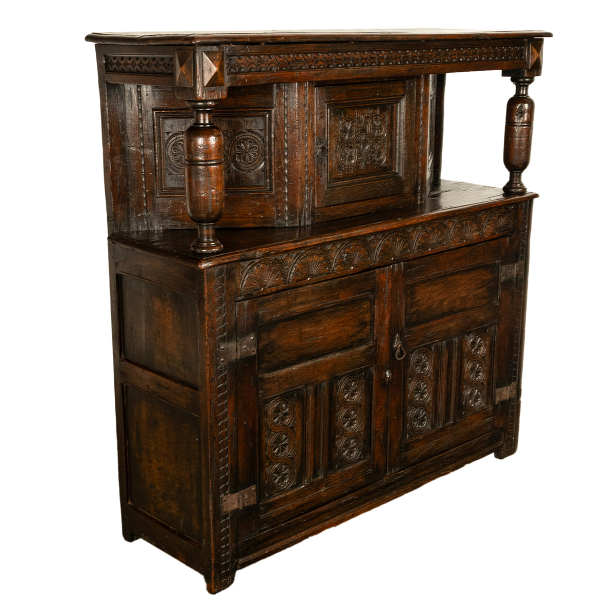 Antique 17th Century Elizabethan Tudor Period Carved Oak Court Cupboard Cabinet Circa 1600