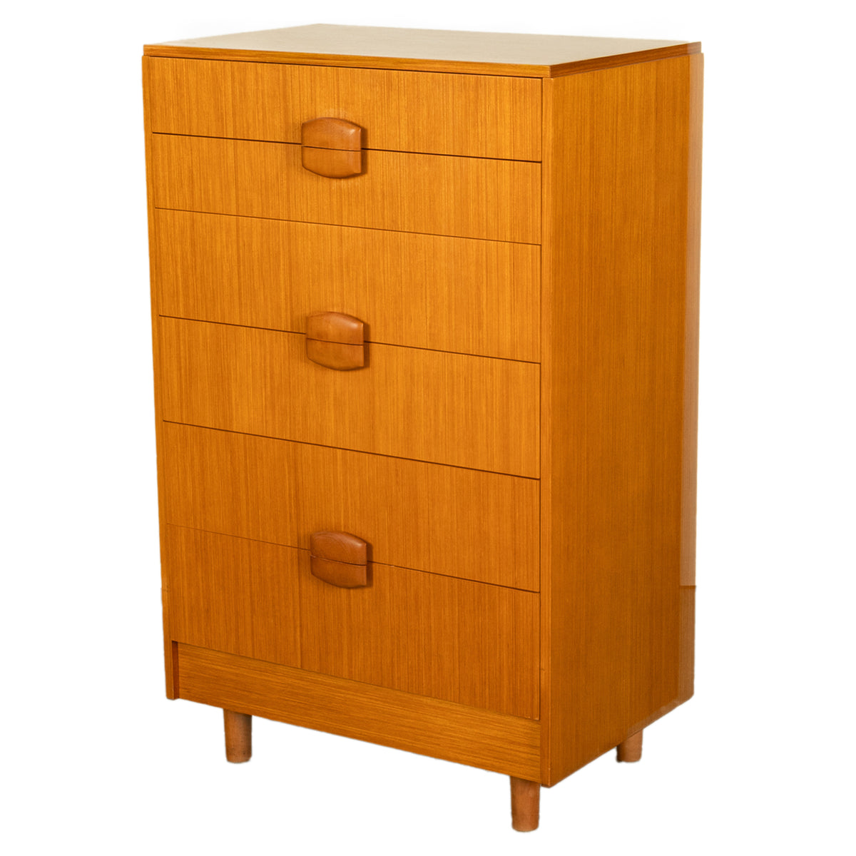 Mid Century Modern Danish Tall Boy Teak Chest of Drawers Six Drawer Dresser 1960