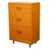 Mid Century Modern Danish Tall Boy Teak Chest of Drawers Six Drawer Dresser 1960