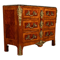 Antique 18thC French Louis XV Ormolu Inlaid Kingwood Marble Commode Chest 1780