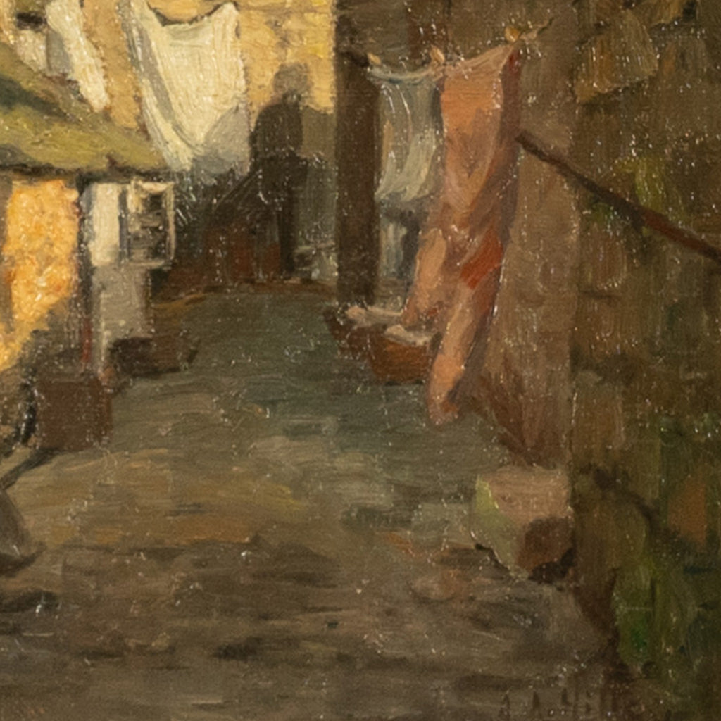 Antique American California Impressionist Oil Canvas Painting St. Ives Cornwall by Anna Althea Hills, 1910
