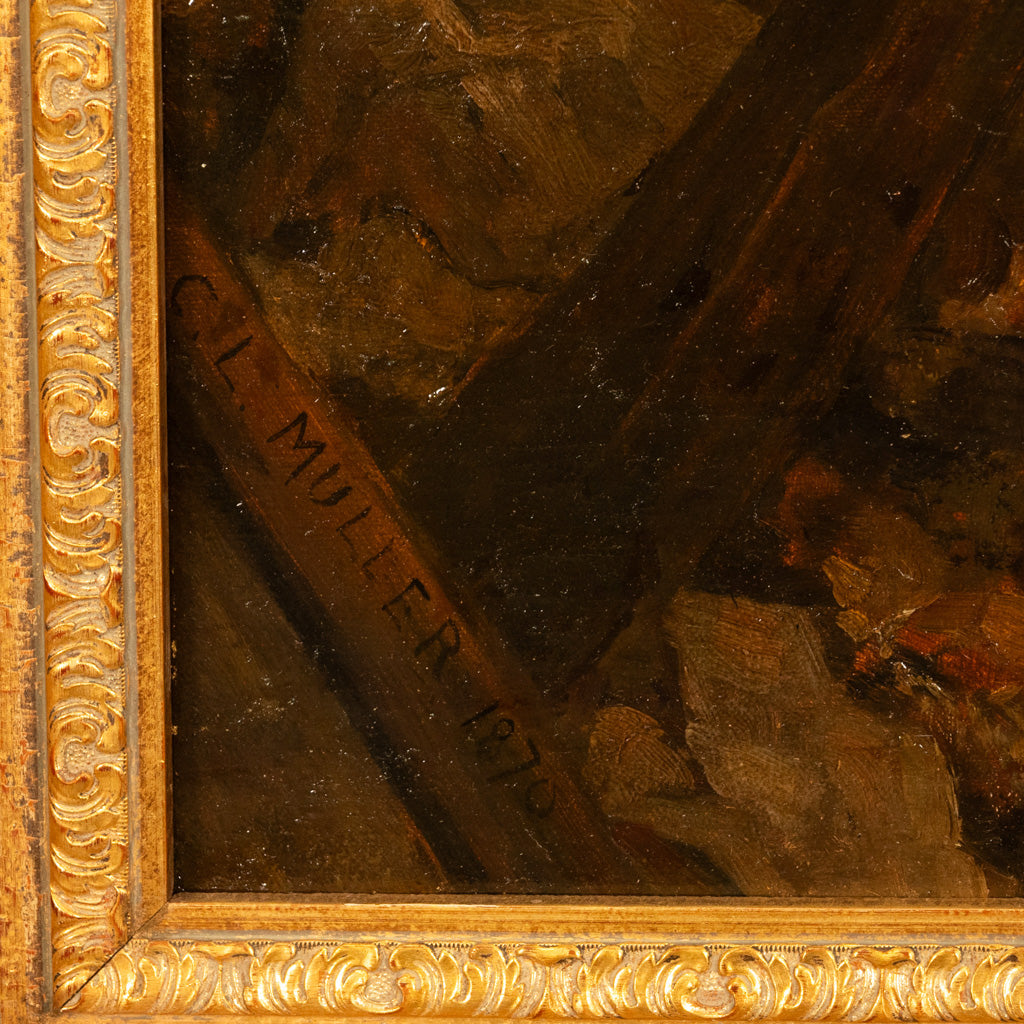 Pair French Franco-Prussian Historical Military War Propaganda Oil Paintings by Charles Louis Muller, 1870