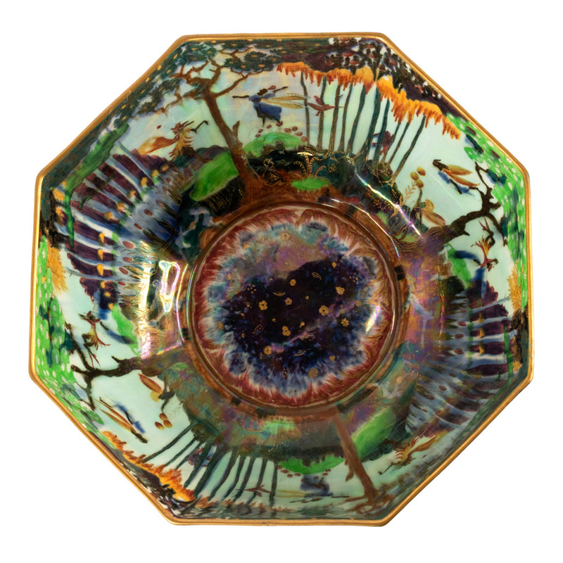 Large Wedgwood Fairyland Lustre Potrcelain Bowl Elves Boxing Match & Castle on a Road 1920