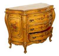 Antique 19th Century Italian Venetian Rococo Hand Painted Bombe Commode Chest of Drawers 1820