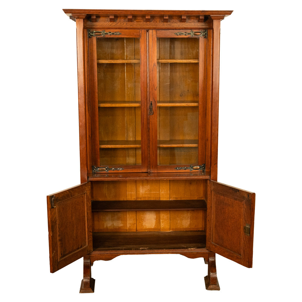 Antique Liberty & Co. Arts and Crafts Oak Mission Bookcase Display Cabinet 1905