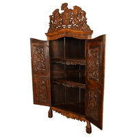 Antique 18th Century Carved Walnut Corner Cabinet Spainish Royal Coat of Arms