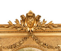 Large 6ft+ Antique Louis XV French Gilded Hand-Painted Trumeau Wall Mirror 1860