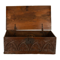 Antique English 17th Century Charles II Carved Oak Bible Document Deed Box 1680